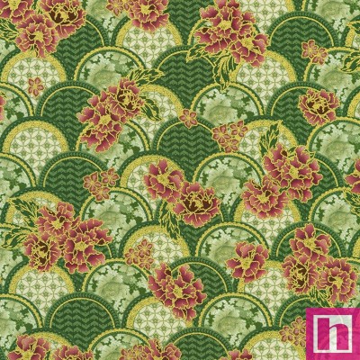 P135-SRKDM-23506-51 PATCH. AMERICANO IMPERIAL COLLECTION - GRACEFUL GRANES (11) 110 CM. ALGODON 100% VERDE/METALLIC Venta en pie