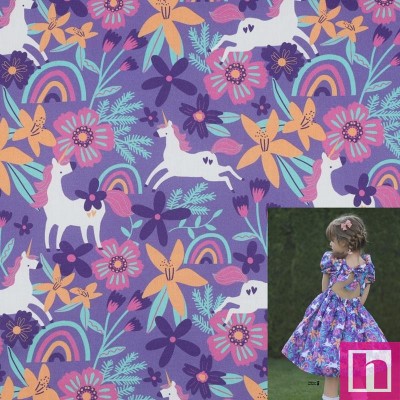P94-5177-006 POPELIN ESTAMPADO UNICORN PARTY (02) 148 CM.-110 GR/M2 ALGODON 100% LILA Venta en piezas de 6.00 M