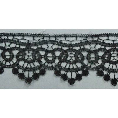 142108-02 PUNTILLA GUIPUR INDIA 65 MM. POLIESTER 100% NEGRO Venta en piezas de 19.00 M