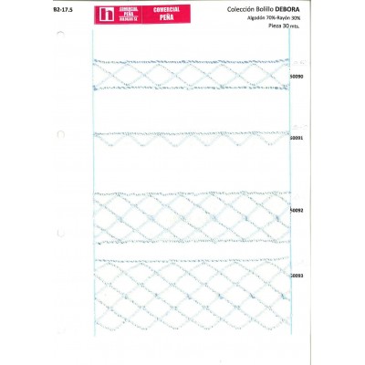 50090 DEBORA ENTREDOS BOLILLO 25 MM. ALGODON 70%-RAYON 30% MARFIL/CELESTE Venta en piezas de 30.00 M