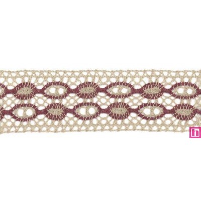 53658 LARAINE ENTREDOS BOLILLO 55 MM. POLIESTER 75%-LINO 25% CAMEL/VINO Venta en piezas de 15.00 M