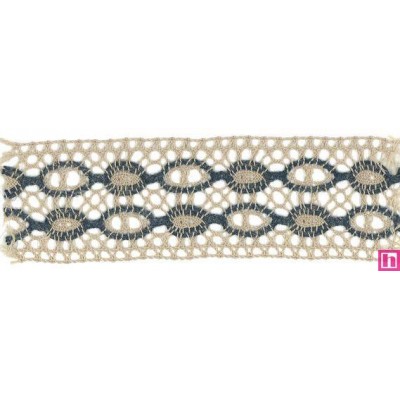 53660 LARAINE ENTREDOS BOLILLO 55 MM. POLIESTER 75%-LINO 25% CAMEL/MARINO Venta en piezas de 15.00 M