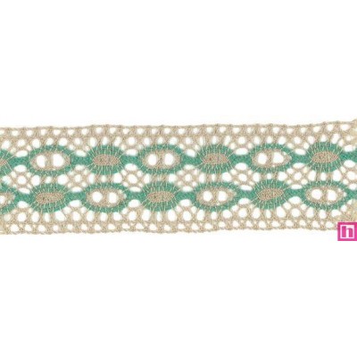 53664 LARAINE ENTREDOS BOLILLO 55 MM. POLIESTER 75%-LINO 25% CAMEL/AGUA Venta en piezas de 15.00 M