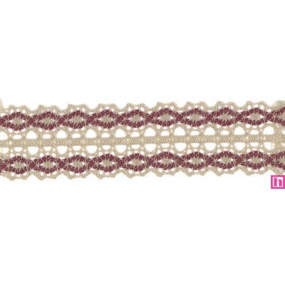 54039 AGNA GALON BOLILLO 35 MM. POLIESTER 50%-LINO 50% CAMEL/GRANATE Venta en piezas de 15.00 M