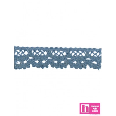 54062 CANDELERA PUNTILLA BOLILLO 35 MM. POLIESTER 50%-LINO 50% AZUL Venta en piezas de 15.00 M