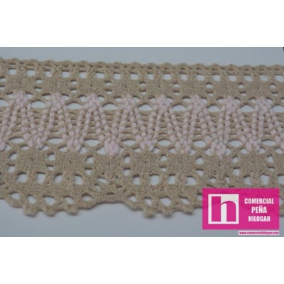 58445 XIAN PUNTILLA BOLILLO VELVET 70 MM. POLIESTER 100% CAMEL/ROSA Venta en piezas de 15.00 M