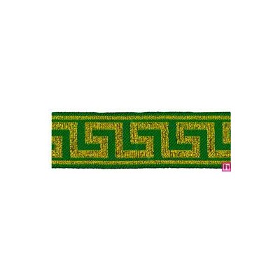 655368-0013 CINTA JACQUARD ZITA 25 MM. POLIESTER 100% VERDE/DORADO Venta en piezas de 7.00 M