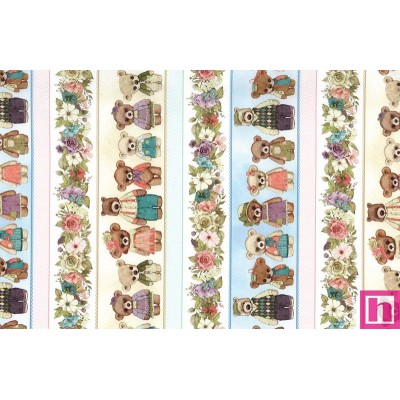 66970 PATCH. AMERICANO BEAR FAMILY PORTRAITS (12) 110 CM. ALGODON 100% CREMA/MULTI Venta en piezas de 7.00 M