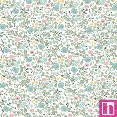 67192 TEJIDO ESTAMPADO LIBERTY IRMA (01) 1.40 M. 110 GR/M2. ALGODON 100% BLANCO/MENTA Venta en piezas de 10.00 M