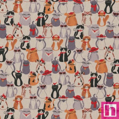 67276 LONETA HALP PANAMA ESTAMPADA FURRY FRIENDS (01) 1.40 M.-205 GR/M2- ALG. 80%-POL. 20% CRUDO/MULTI Venta en piezas de 7.00 M