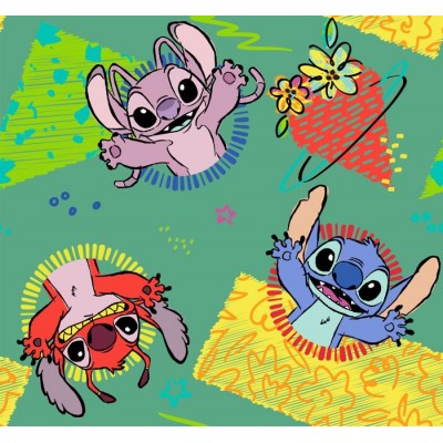 67907 TEJIDO ESTAMPADO STITCH (00) 1.40 M. 130 GR/M2 ALGODON 100% VERDE Venta en piezas de 6.00 M