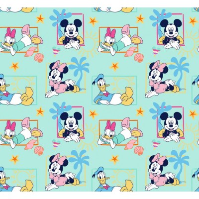 67912 TEJIDO ESTAMPADO MINNIE AND FRIENDS (00) 1.40 M. 130 GR/M2 ALGODON 100% MENTA Venta en piezas de 6.00 M