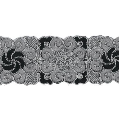 9689-8392 GALON FANTASIA CIHAN 60 MM. POLIAMIDA 60%-POL.35%-ALG.5% NEGRO/PLATA Venta en piezas de 9.10 M