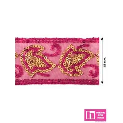 460303-45-7 GALON LENTEJUELAS FANTASIA ABARNE 45 MM. POLIESTER-PVC FUCSIA Venta en piezas de 13.70 M