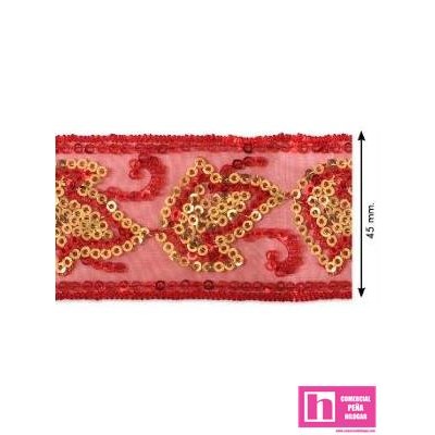 460303-45-9 GALON LENTEJUELAS FANTASIA ABARNE 45 MM. POLIESTER-PVC ROJO Venta en piezas de 13.70 M