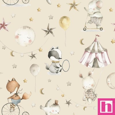 65804 TEJIDO ESTAMPADO BRUNA-CIRCO (03) 1.40 M. 110 GR/M2. ALGODON 100% BEIG Venta en piezas de 5.00 M