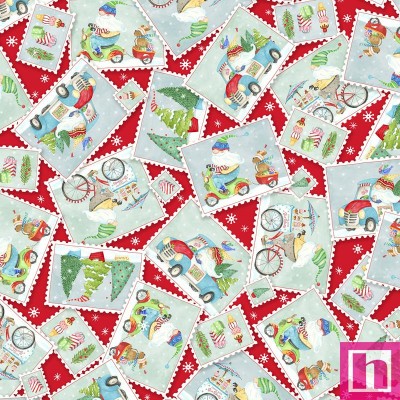 P121-WWWO  5006R PATCH. AMERICANO WHEELING WINTER WONDERLAND (03) 110 CM. ALGODON 100% ROJO/MULTI Venta en piezas de 7.00 M