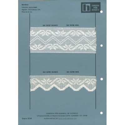 56785 GLENDA PUNTILLA BOLILLO 35 MM. ALGODON 100% BLANCO Venta en piezas de 20.00 M