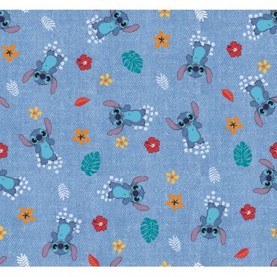 67245 TEJIDO ESTAMPADO STITCH (00) 1.40 M. 130 GR/M2 ALGODON 100% AZUL/MULTI Venta en piezas de 6.00 M