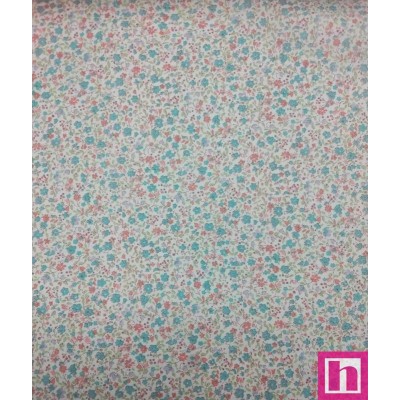 67321 VIENA ESTAMPADA CARMELE (03) 145 CM. 120 GR/M2. ALGODON ORGANICO 100% BLANCO/TURQUESA Venta en piezas de 7.00 M