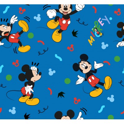67237 TEJIDO ESTAMPADO MICKEY (00) 1.40 M. 130 GR/M2 ALGODON 100% AZUL/MULTI Venta en piezas de 6.00 M