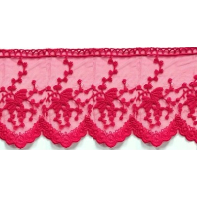 725343-09 PUNTILLA TUL BORDADO KATARA 100 MM.ALGODON 50%-POLIAMIDA 50% ROJO Venta en piezas de 18.20 M