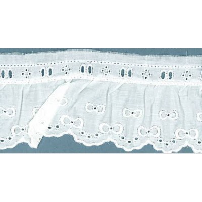 28005-000 BORDADO FRUNCIDO BATISTA CRISTEL POLIESTER 60%-ALGODON 40% BLANCO Venta en piezas de 11.00 M