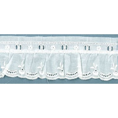 35941/04-000 BORDADO FRUNCIDO BATISTA BRILLA POLIESTER 60%-ALGODON 40% BLANCO Venta en piezas de 11.00 M