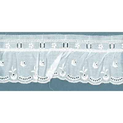 35942/04-000 BORDADO FRUNCIDO BATISTA BRILLA POLIESTER 60%-ALGODON 40% BLANCO Venta en piezas de 11.00 M