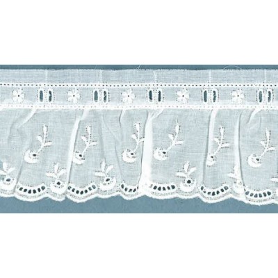 35943/04-000 BORDADO FRUNCIDO BATISTA BRILLA POLIESTER 60%-ALGODON 40% BLANCO Venta en piezas de 11.00 M