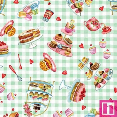 65925 PATCH.AMERICANO BAKED WITH LOVE (05) 110 CM. ALGODON 100% VERDE Venta en piezas de 6.80 M