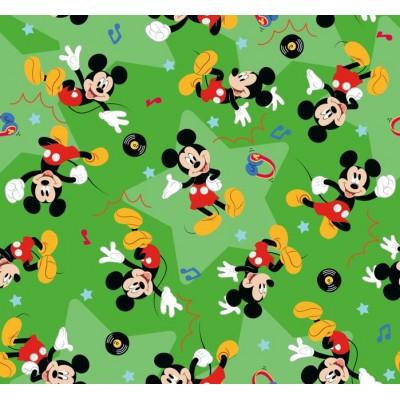67910 TEJIDO ESTAMPADO MICKEY PARTY (00) 1.40 M. 130 GR/M2 ALGODON 100% VERDE Venta en piezas de 6.00 M