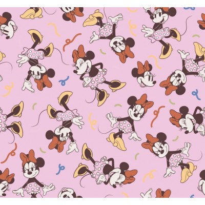 67913 TEJIDO ESTAMPADO MINNIE (00) 1.40 M. 130 GR/M2 ALGODON 100% ROSA Venta en piezas de 6.00 M
