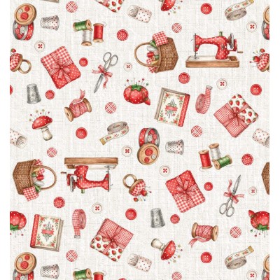 67940 PERCALE ESTAMPADO MAUREEN (01) 1.50 M. 115 GR/M2. ALGODON 100% BLANCO/ROJO Venta en piezas de 10.00 M