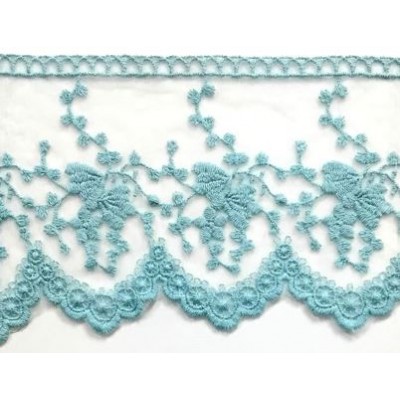 725343-16 PUNTILLA TUL BORDADO KATARA 100 MM.ALGODON 50%-POLIAMIDA 50% CELESTE Venta en piezas de 18.20 M