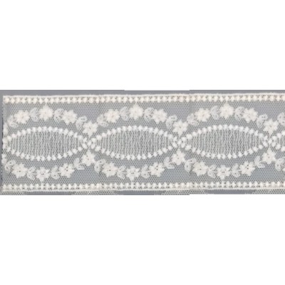 12294-0 GALON TUL BORDADO SAMAR 55 MM. POLIESTER 100% NATURAL Venta en piezas de 14.80 M