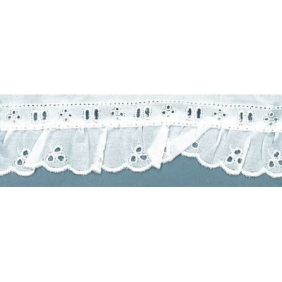 28006-000 BORDADO FRUNCIDO BATISTA MIRAT POLIESTER 60%-ALGODON 40% BLANCO Venta en piezas de 11.00 M