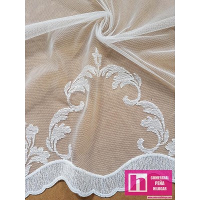 59457 TUL BORDADO AMBOS LADOS NERMIN 1.50 MTS. POLIESTER 100% NATURAL Venta en piezas de 15.00 M