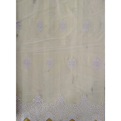 62875 TUL BORDADO AMBOS LADOS DILARA 1.50 MTS. POLIESTER 100% BEIG BORDADO ROSA Venta en piezas de 15.00 M