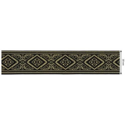 655377-100 CINTA JACQUARD RAYAN 33 MM. POLIESTER 100% NEGRO/DORADO Venta en piezas de 7.00 M
