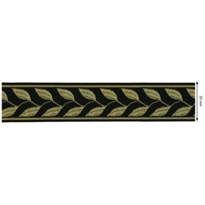 655378-100 CINTA JACQUARD RAYAN 33 MM. POLIESTER 100% NEGRO/DORADO Venta en piezas de 7.00 M