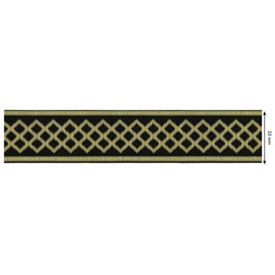 655379-100 CINTA JACQUARD RAYAN 33 MM. POLIESTER 100% NEGRO/DORADO Venta en piezas de 7.00 M