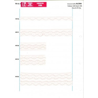 49720 ALCIRA PUNTILLA BOLILLO 40 MM. POLIESTER 50%-RAYON 50% ROSA Venta en piezas de 30.00 M
