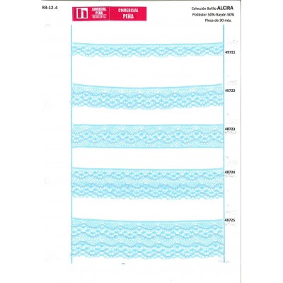 49721 ALCIRA PUNTILLA BOLILLO 15 MM. POLIESTER 50%-RAYON 50% CELESTE Venta en piezas de 30.00 M