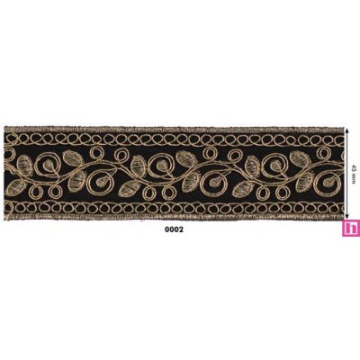 981258-0002 GALON FANTASIA COSINA 45 MM. POLIESTER+PET NEGRO/DORADO Venta en piezas de 9.10 M