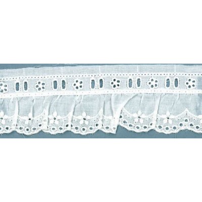 15979-000 BORDADO FRUNCIDO BATISTA MAKA POLIESTER 60%-ALGODON 40% BLANCO Venta en piezas de 11.00 M
