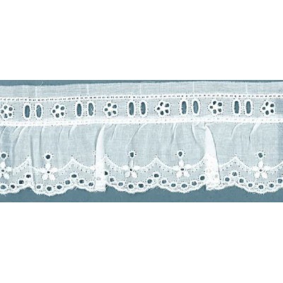15980-000 BORDADO FRUNCIDO BATISTA MAKA POLIESTER 60%-ALGODON 40% BLANCO Venta en piezas de 11.00 M