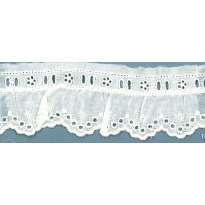 15982-000 BORDADO FRUNCIDO BATISTA AMELIE POLIESTER 60%-ALGODON 40% BLANCO Venta en piezas de 11.00 M