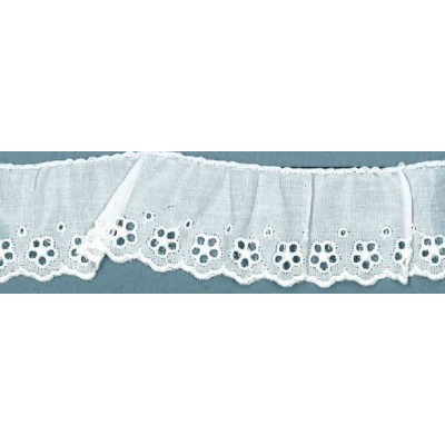1611018-000 BORDADO FRUNCIDO BATISTA RIHANA POLIESTER 60%-ALGODON 40% BLANCO Venta en piezas de 11.00 M