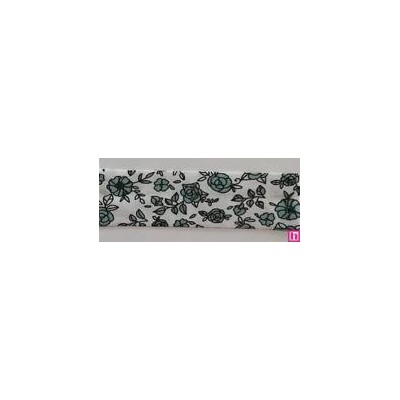 3366-18-02 BIES PERFILADO EILEN-FLORAL 18 MM. POLIESTER 70%-ALGODON 30% BLANCO/CELESTE Venta en piezas de 25.00 M